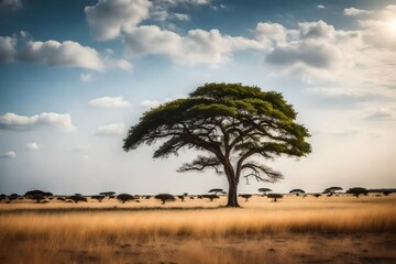 trees in the serengeti country - obrazy, fototapety, plakaty