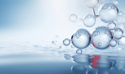 Cosmetic Essence, Liquid bubble, Molecule inside Liquid Bubble on water background, 3d rendering, Generative AI