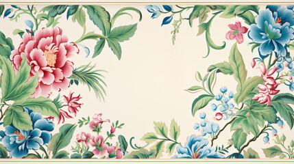 A floral wallpaper with tropical flowers and leaves