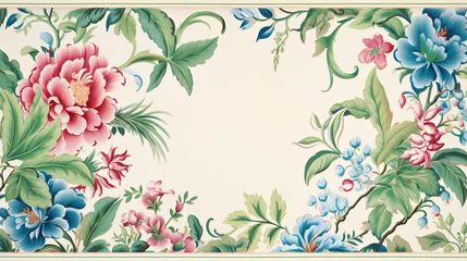 Badezimmer Foto Rückwand A floral wallpaper with tropical flowers and leaves © Cedar