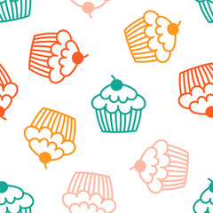 Seamless pattern with colorful outline cupcake