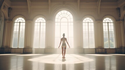 young woman doing yoga in empty room