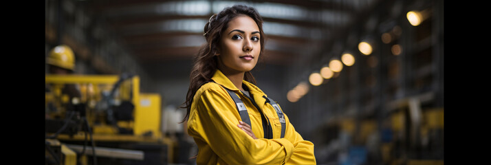 Dauntless Guardian  An Indian Female Supervisor Overseeing Industrial Operations in Safety Gear - obrazy, fototapety, plakaty