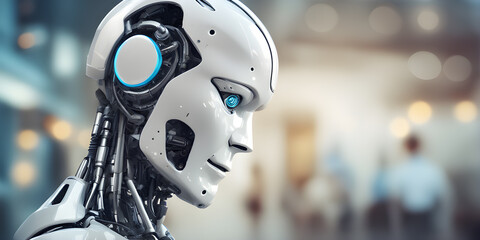 Fototapeta premium Smart AI robot machine high technology professional to the future background empty space for design