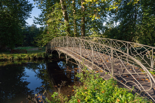Footbridge over the river Juine in the Domain of the Chateau de Chamarande - Essonne, France