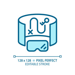 2D pixel perfect editable blue innovative device icon, isolated monochromatic vector, thin line illustration representing VR, AR and MR.