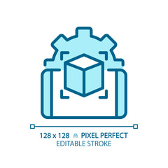 2D pixel perfect editable blue innovative mobile app icon, isolated monochromatic vector, thin line illustration representing VR, AR and MR.