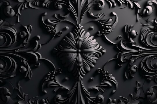 Elegant black 3D baroque pattern for decorative wallpaper. Generative AI