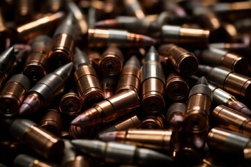 A lot of metal bullets for guns and weapon - obrazy, fototapety, plakaty