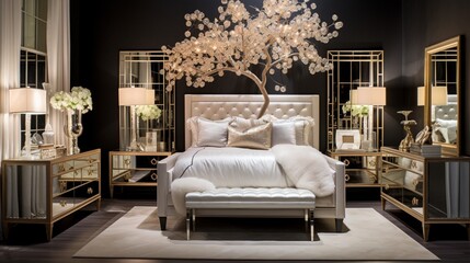 Infuse your bedroom with a touch of Hollywood Regency glamour, using mirrored furniture and crystal accents