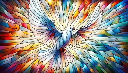 Tableaux sur verre Coloré Colorful stained-glass Winged dove, a representation of the New Testament Holy Spirit