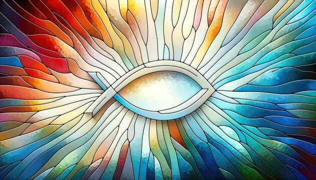 Colorful stained-glass Christian fish, a representation of the Ichthys
