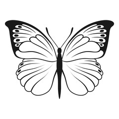 Vector Butterfly Black Silhouette Isolated on White Background. Decorative Insect Illustration