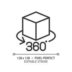 2D pixel perfect editable black VR 360 icon, isolated simple vector, thin line illustration representing VR, AR and MR.