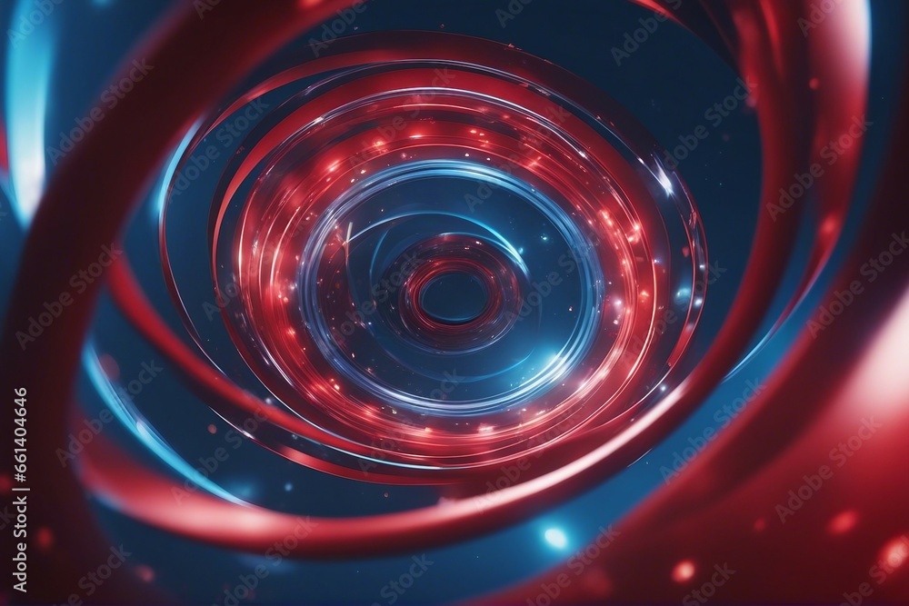 Poster red and blue spiral circle orbit rotation abstract background with space for text