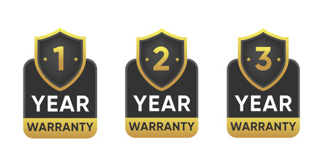 Set of 1 Year warranty, 2 Year warranty, 3 Year warranty, Badge Sign illustration Vector design	
