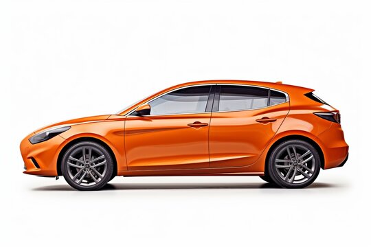 Modern bright orange car isolated on a white background. Profile