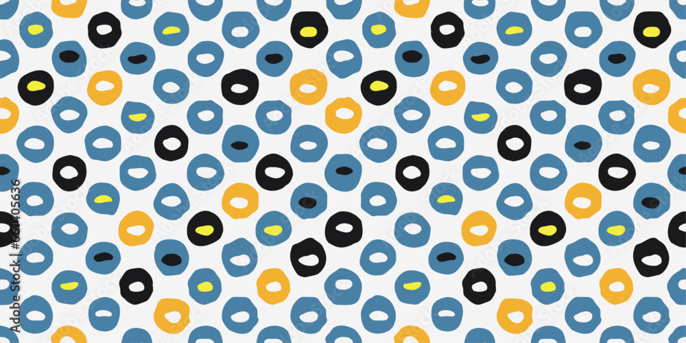 Poster Polka dots made from crooked circles. Colored circles, mostly blue. Vector polka dots pattern.