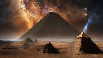 Pyramids and deserts on distant stars galaxies and stars - obrazy, fototapety, plakaty