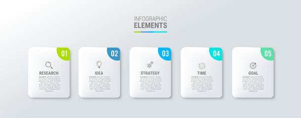 Business infographic template design icons 5 options or steps - obrazy, fototapety, plakaty