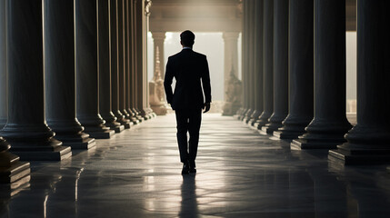 dark man in a nice suit walking down the isle