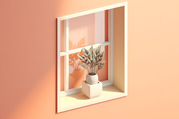 plant on window simple 3d rendering style