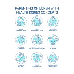 2D editable icons set representing parenting children concepts, isolated monochromatic vector, thin line blue illustration.