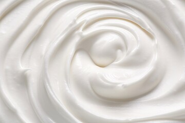 Creamy swirl closeup of white whipped cream. Sweet and smooth. Bowl of fresh yogurt. Dessert delight in delicious