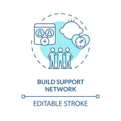2D editable thin line icon build support network concept, isolated monochromatic vector, blue illustration representing parenting children with health issues.