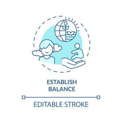 2D editable thin line icon establish balance concept, isolated monochromatic vector, blue illustration representing parenting children with health issues.