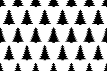 Seamless fir pattern. Black and white Christmas trees repeating seamless pattern.