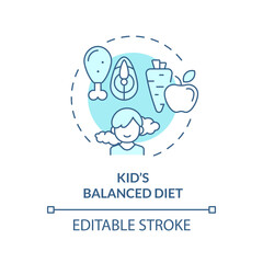 2D editable thin line icon kids balanced diet concept, isolated monochromatic vector, blue illustration representing parenting children with health issues.