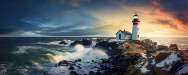lighthouse ocean seascape at sunset © krissikunterbunt