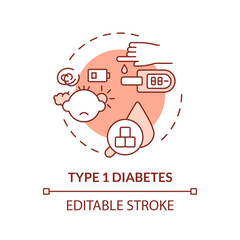 2D editable thin line icon type 1 diabetes concept, isolated monochromatic vector, red illustration representing parenting children with health issues.