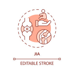 2D editable thin line icon JIA concept, isolated monochromatic vector, red illustration representing parenting children with health issues.