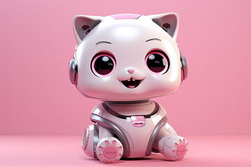 Petfluencers - The Cat's Dream Journey: Transformed into a Tiny Purring Robot on Pink Background