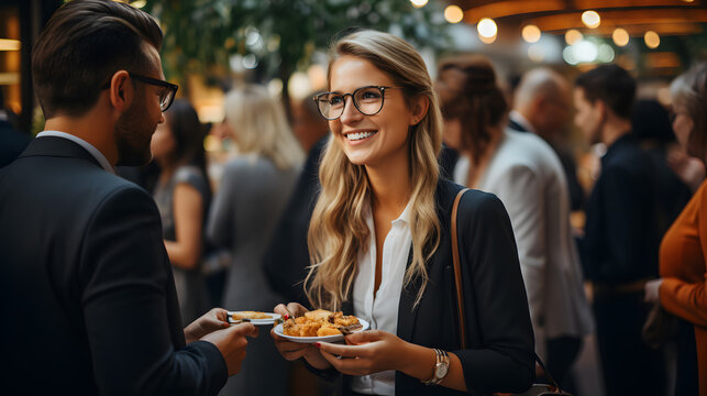 Emphasize the informal networking during coffee breaks with a photo of attendees mingling. Ensure space for conference branding and networking highlights. Great for business events.