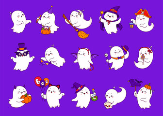 Cartoon Halloween kawaii cute ghost characters