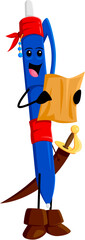 Cartoon pen school supply pirate with treasure map