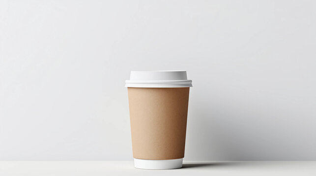 A carton coffee cup mockup, minimalistic white background