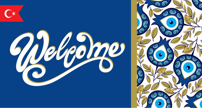 Vector illustration of evil eye - Turkish amulet.Welcome to Turkey