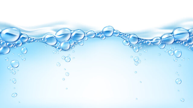 Realistic water wave surface with bubbles, fizz
