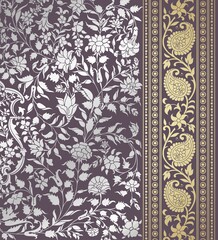 wedding card design, traditional paisley floral pattern , royal India	