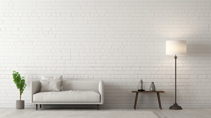 Empty white brick wall and lamp