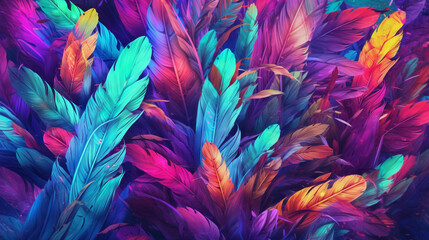 Artistic Colorful Feather Wallpaper: A Vibrant Background Created with generative AI tools.