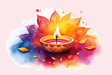 Happy Diwali festival of lights colorful greeting card design vector illustration. AI generated