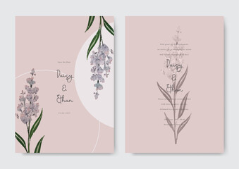 Elegant purple lavender with peach background wedding invitation card template