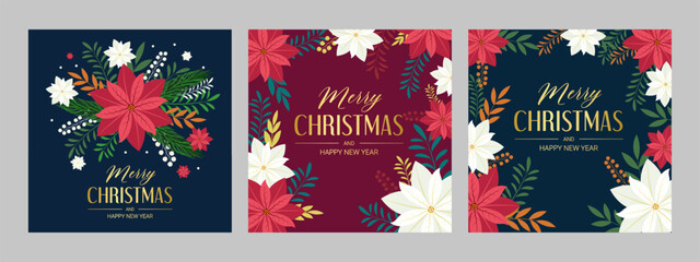 Obraz na płótnie Canvas Christmas greeting card template. Merry christmas social media post template set