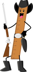 Cartoon ruler school supply cowboy, math personage