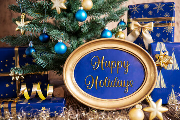 Golden Frame With Text Happy Holidays, Christmas Background
